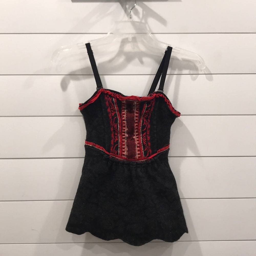 Free People Spaghetti Top w/ Empire Cinch in Black